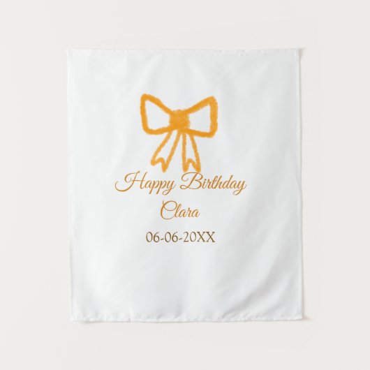 Yellow orange bow watercolor retro Happy Geburtsta Wandteppich (Vorderseite)