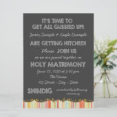 Yellow Orange Chalkboard Country Wedding Einladung (Stehend Vorderseite)