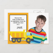 Yellow Orange Dump Truck Birthday Foto Vielen Dank Postkarte (Vorne/Hinten)
