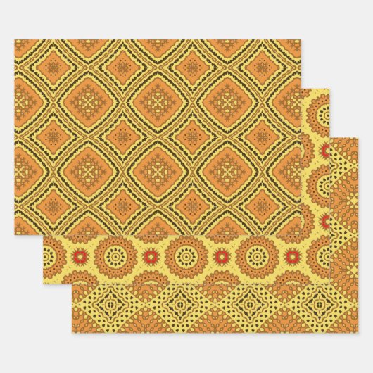 Yellow Orange Ethnic Boho geometrische Muster Geschenkpapier Set (Set)