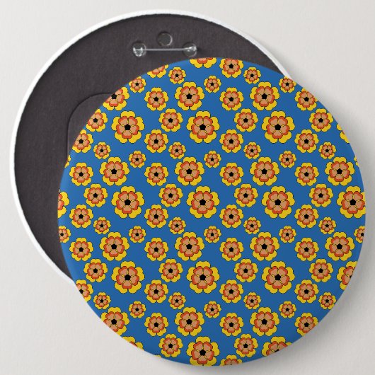 Yellow Orange Flowers Pattern Button (Vorne & Hinten)