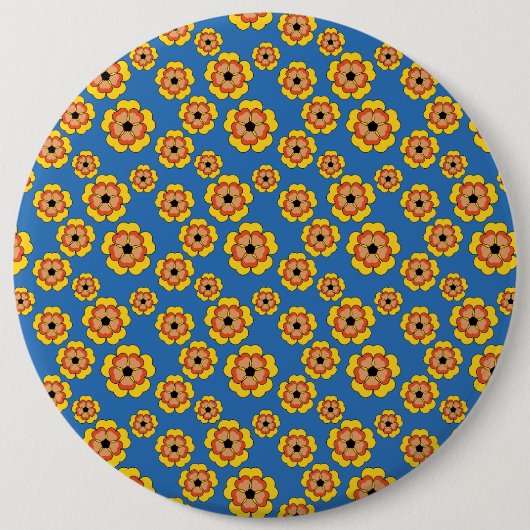 Yellow Orange Flowers Pattern Button (Vorderseite)