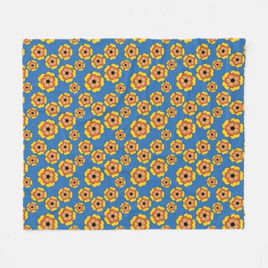 Yellow Orange Flowers Pattern Fleecedecke (Vorderseite (Horizontal))