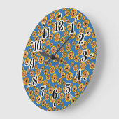 Yellow Orange Flowers Pattern Große Wanduhr (Winkel)