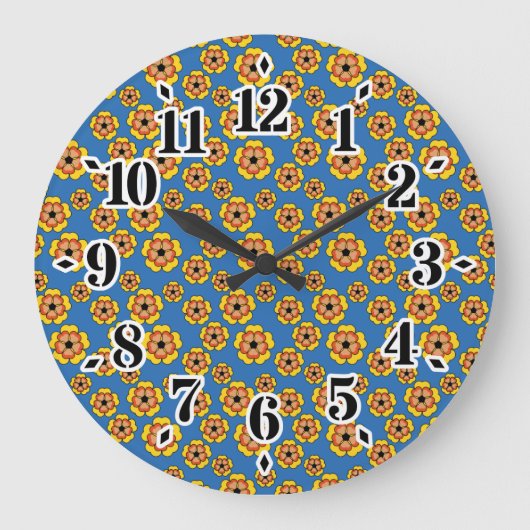 Yellow Orange Flowers Pattern Große Wanduhr (Vorderseite)