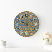 Yellow Orange Flowers Pattern Große Wanduhr (Zuhause)