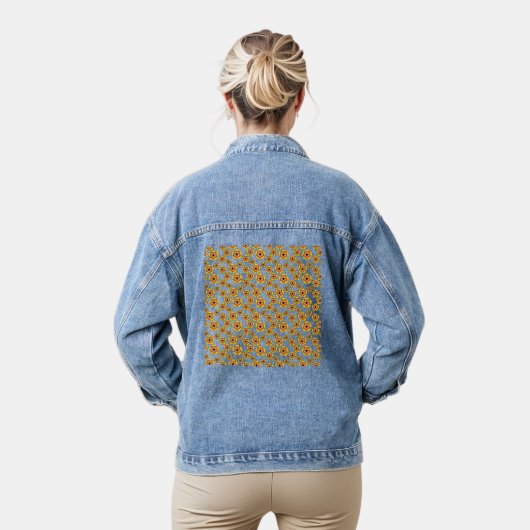 Yellow Orange Flowers Pattern Jeansjacke (Modell)