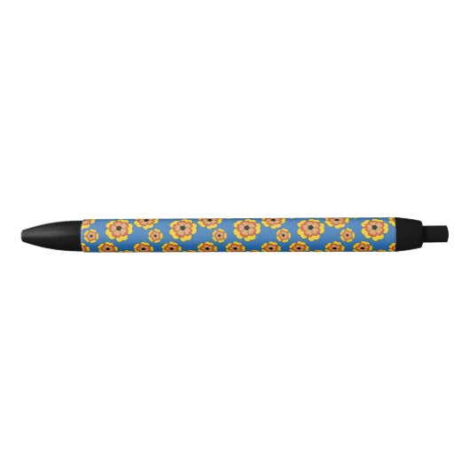 Yellow Orange Flowers Pattern Kugelschreiber (Vorderseite)
