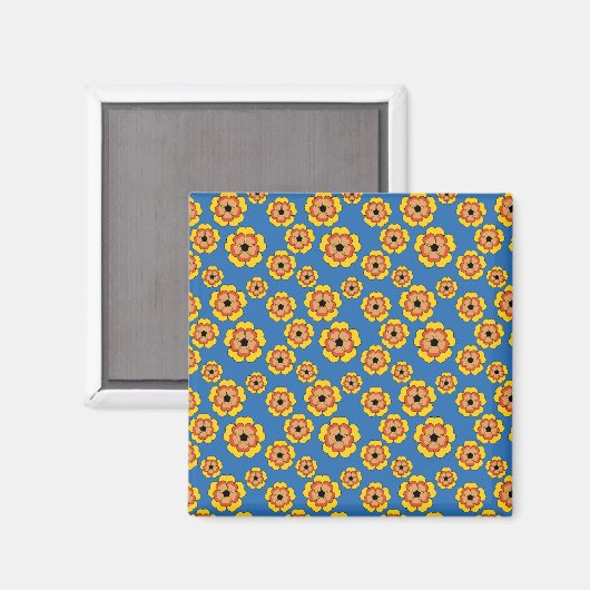 Yellow Orange Flowers Pattern Magnet (Vorderseite/Rückseite)