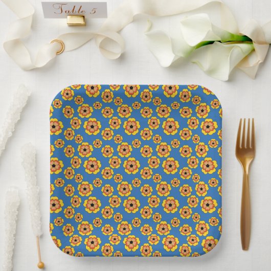 Yellow Orange Flowers Pattern Pappteller (Hochzeit)