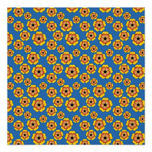 Yellow Orange Flowers Pattern Poster (Vorderseite)
