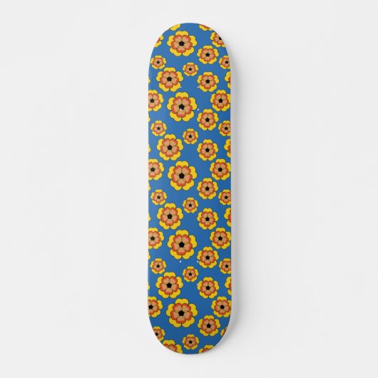 Yellow Orange Flowers Pattern Skateboard (Vorne)