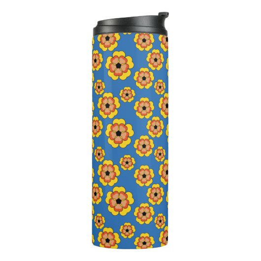 Yellow Orange Flowers Pattern Thermosbecher (Nach links gedreht)