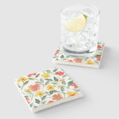 Yellow Orange Flowers Steinuntersetzer (Seitenansicht)