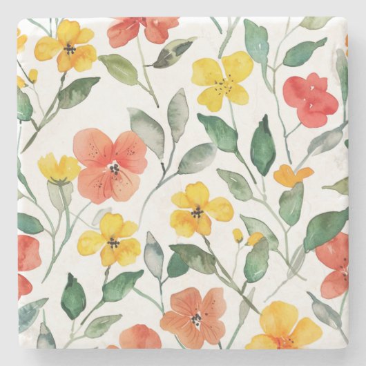 Yellow Orange Flowers Steinuntersetzer (Vorderseite)