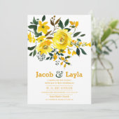 Yellow Orange Green Blume Bouquet Sommer Hochzeit Einladung (Stehend Vorderseite)
