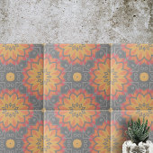 Yellow Orange Grey Geometric Ethnic Mosaic Pattern Fliese