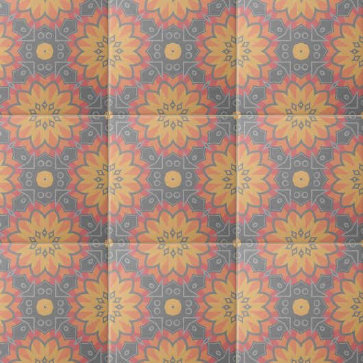 Yellow Orange Grey Geometric Ethnic Mosaic Pattern Fliese