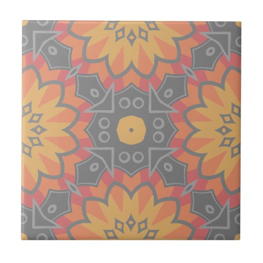 Yellow Orange Grey Geometric Ethnic Mosaic Pattern Fliese (Vorderseite)