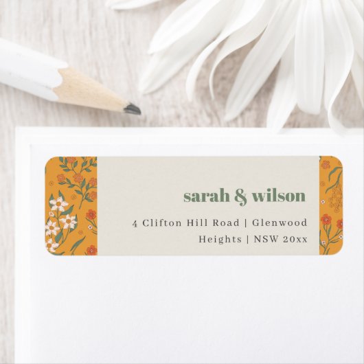 Yellow Orange Groovy Retro Arch Floral Address (Insitu)