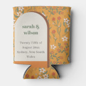 Yellow Orange Groovy Retro Arch Floral Wedding Dosenkühler (Vorderseite)