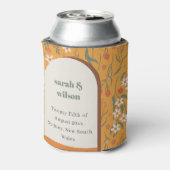 Yellow Orange Groovy Retro Arch Floral Wedding Dosenkühler (Kanne Rückseite)