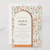 Yellow Orange Groovy Retro Arch Floral Wedding Einladung (Vorderseite)