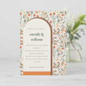 Yellow Orange Groovy Retro Arch Floral Wedding Einladung (Stehend Vorderseite)