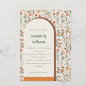 Yellow Orange Groovy Retro Arch Floral Wedding Einladung (Vorne/Hinten)