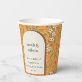 Yellow Orange Groovy Retro Arch Floral Wedding Pappbecher (Vorderseite)