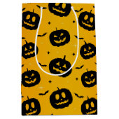 Yellow Orange Halloween Black Pumpkin Bats Muster Mittlere Geschenktüte (Vorderseite)