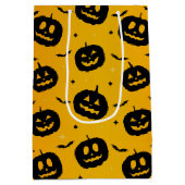Yellow Orange Halloween Black Pumpkin Bats Muster Mittlere Geschenktüte (Rückseite)
