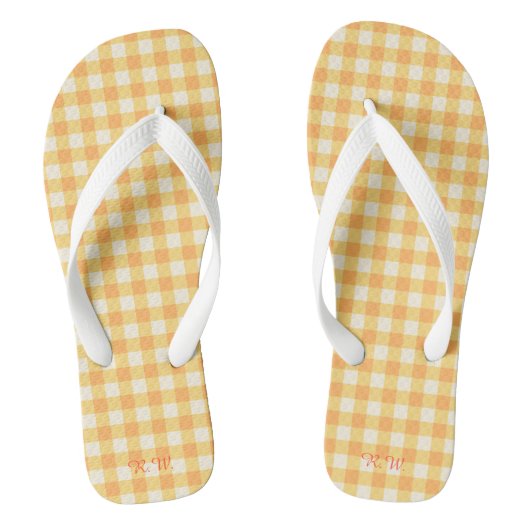 Yellow Orange Ish Preppy Gingham Kariert Badesandalen (Fußbett)