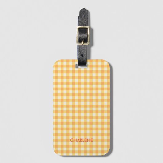 Yellow Orange Ish Preppy Gingham Kariert Gepäckanhänger (Vorderseite Vertikal)