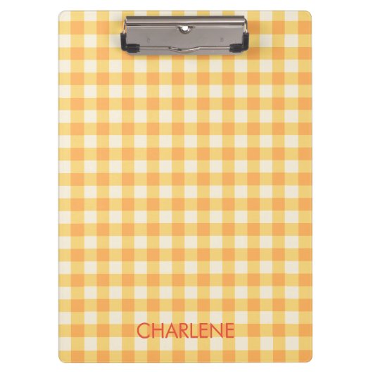 Yellow Orange Ish Preppy Gingham Kariert Klemmbrett (Vorderseite)