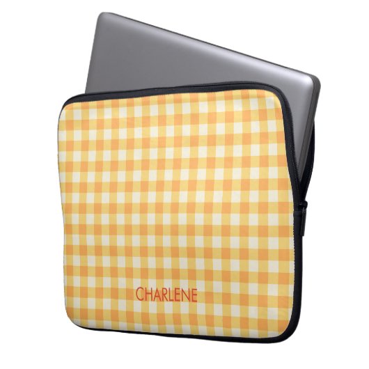 Yellow Orange Ish Preppy Gingham Kariert Laptopschutzhülle (Vorderseite Links)