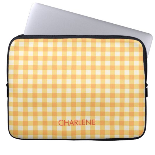 Yellow Orange Ish Preppy Gingham Kariert Laptopschutzhülle (Vorderseite)