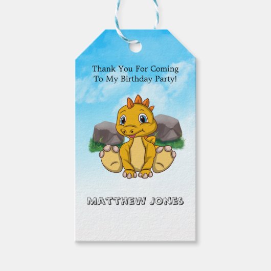 Yellow Orange Niedlich Dinosaurier Vielen Dank Geschenkanhänger (Vorderseite)