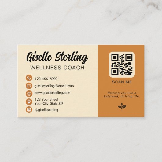 Yellow Orange QR Code Foto Visitenkarte (Vorderseite)