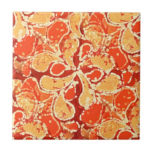 Yellow Orange Red Bali Batik Style Paisley Pattern Fliese (Vorderseite)