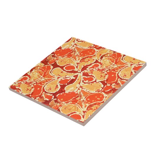 Yellow Orange Red Bali Batik Style Paisley Pattern Fliese (Seite)