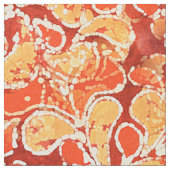 Yellow Orange Red Bali Batik Style Paisley Pattern Stoff (Nahaufnahme)