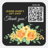 Yellow Orange Rose Blume Danke QR Code Quadratischer Aufkleber (Vorderseite)