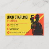 Yellow Orange Silhoutte Plumbing Services Visitenkarte (Vorderseite)