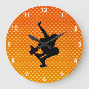 Yellow Orange Skateboarding Große Wanduhr
