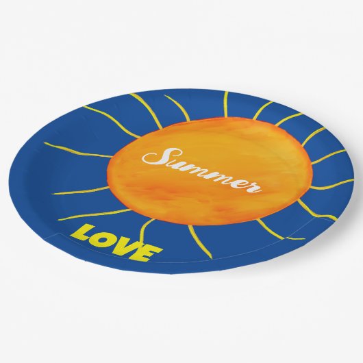 Yellow Orange Sun Summer Liebe Pappteller (Schrägansicht)