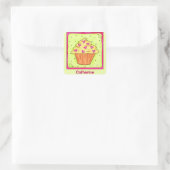 Yellow Orange Sweet Heart Cupcake Personalisiert Quadratischer Aufkleber (Tasche)