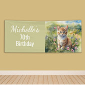Yellow Orange Tabby Kitten Cat  70th Birthday Banner