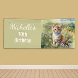 Yellow Orange Tabby Kitten Cat 70th Birthday Banner