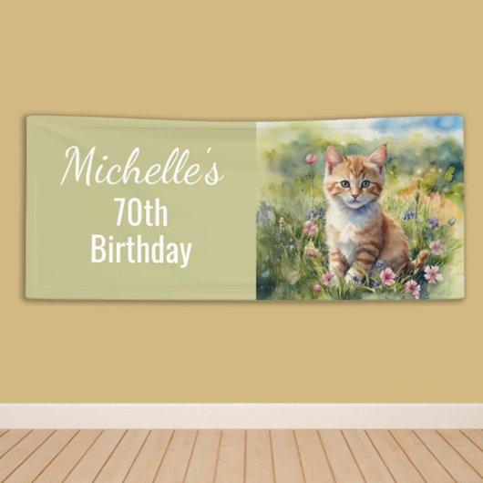 Yellow Orange Tabby Kitten Cat  70th Birthday Banner